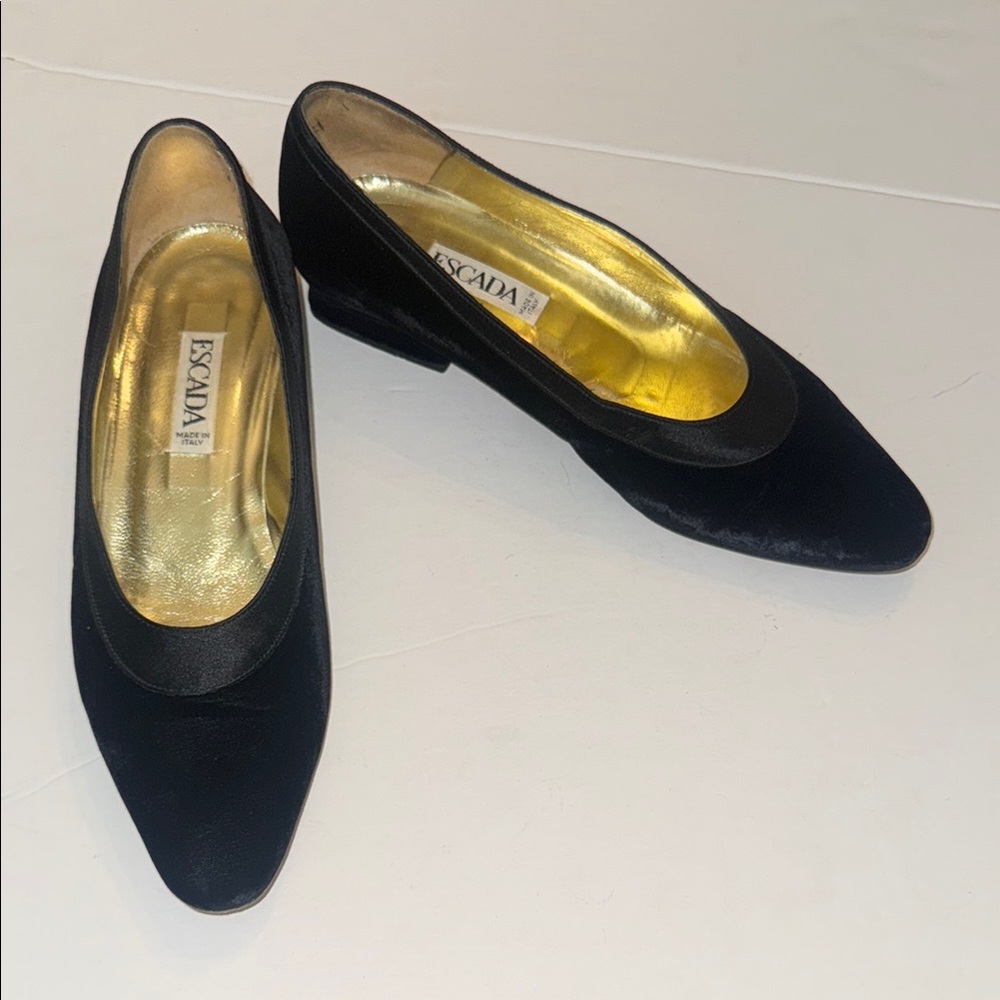 Beautiful Escada Black Velvet with Satin Trim Flats Sleek Minimalist Design